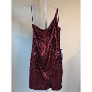 Betsy & Adam Burgundy Sequin One Shoulder Cocktail Party Dress Size‎ 14